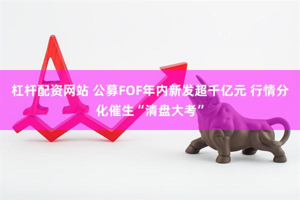杠杆配资网站 公募FOF年内新发超千亿元 行情分化催生“清盘大考”